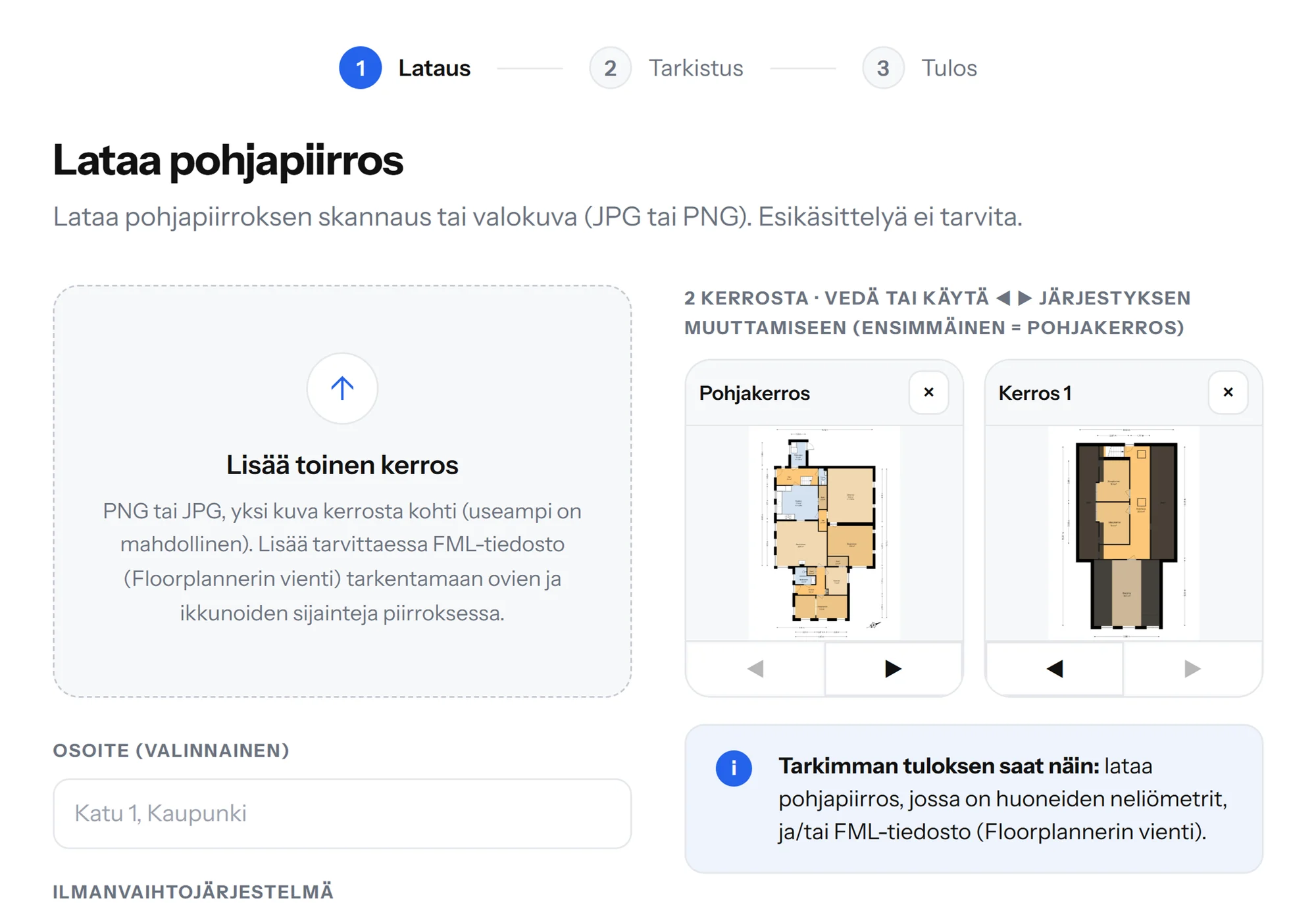 Vaihe 1: lataa pohjapiirrokset, yksi kuva kerrosta kohti