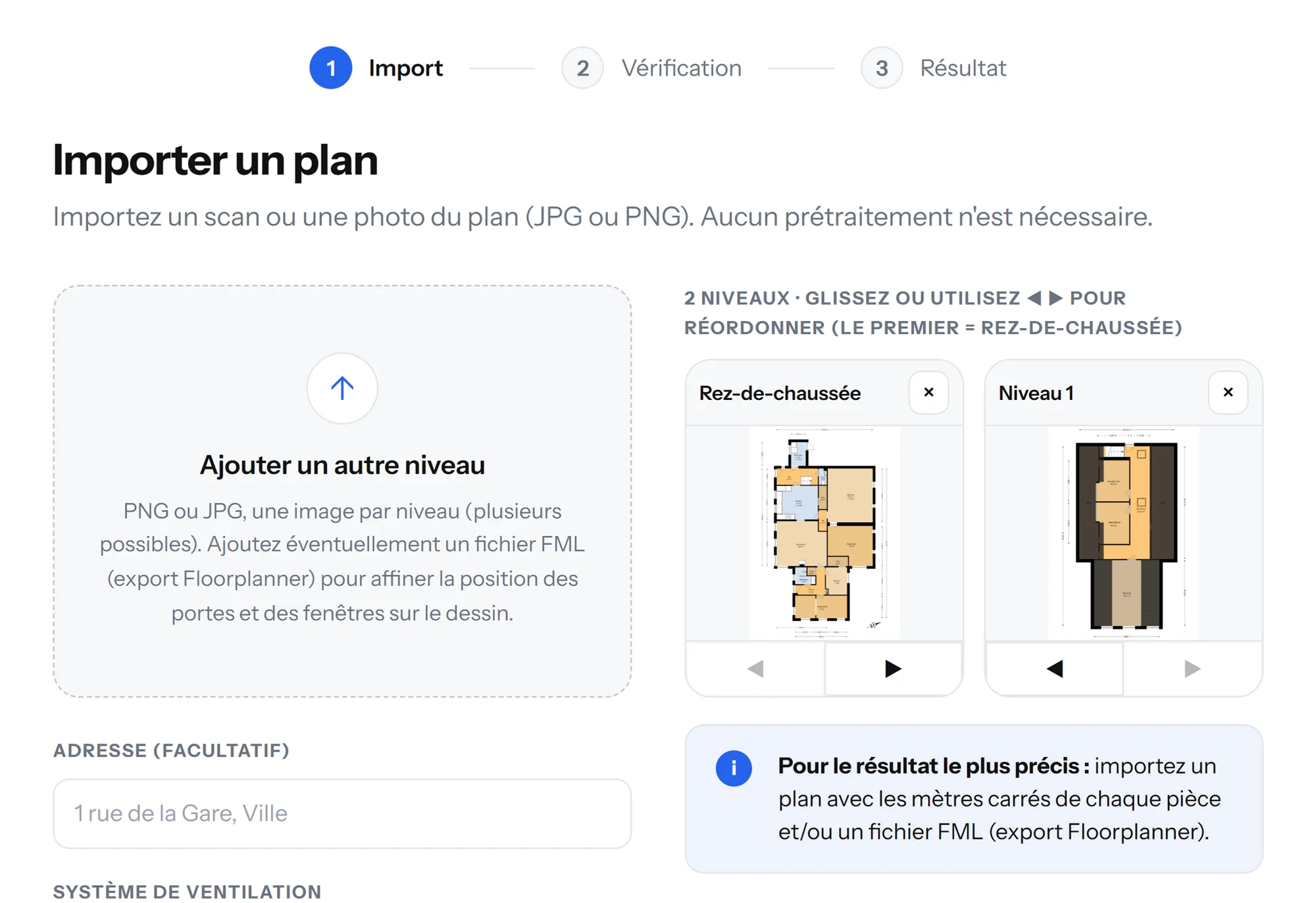 Étape 1 : importer les plans, une image par étage